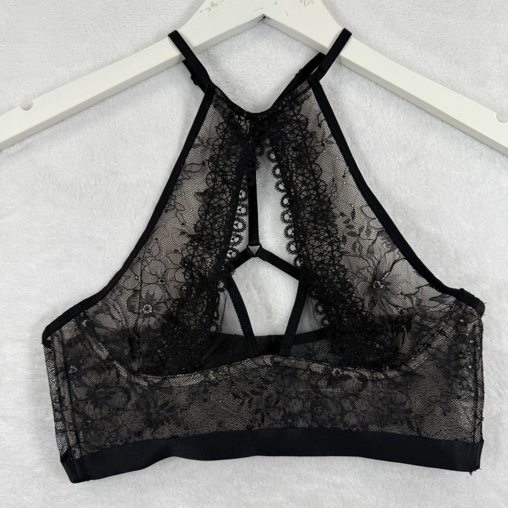 Victoria's Secret Very Sexy Black Floral Lace High Neck‎ Bralette Small